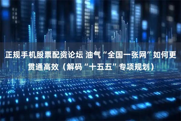 正规手机股票配资论坛 油气“全国一张网”如何更贯通高效（解码“十五五”专项规划）